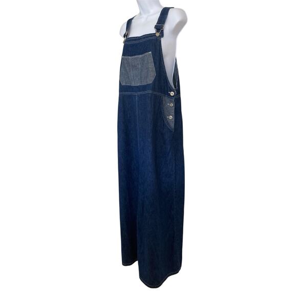 Vintage 90s Y2k Denim & Co Jean Denim Dark Wash Two Tone Overall Dress Size L - Picture 3 of 8